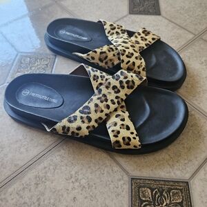 PrettyLittleThing Animal Print Black Sandals